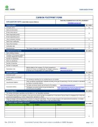 Carbon footprint calculation form (data overview)